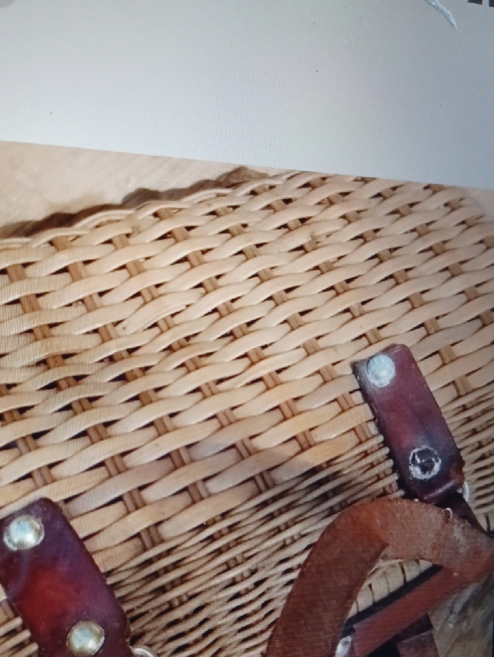 Woven Straw Tote with Brown Leather Trim - Classic Summer Handbag - Picture 6 of 6